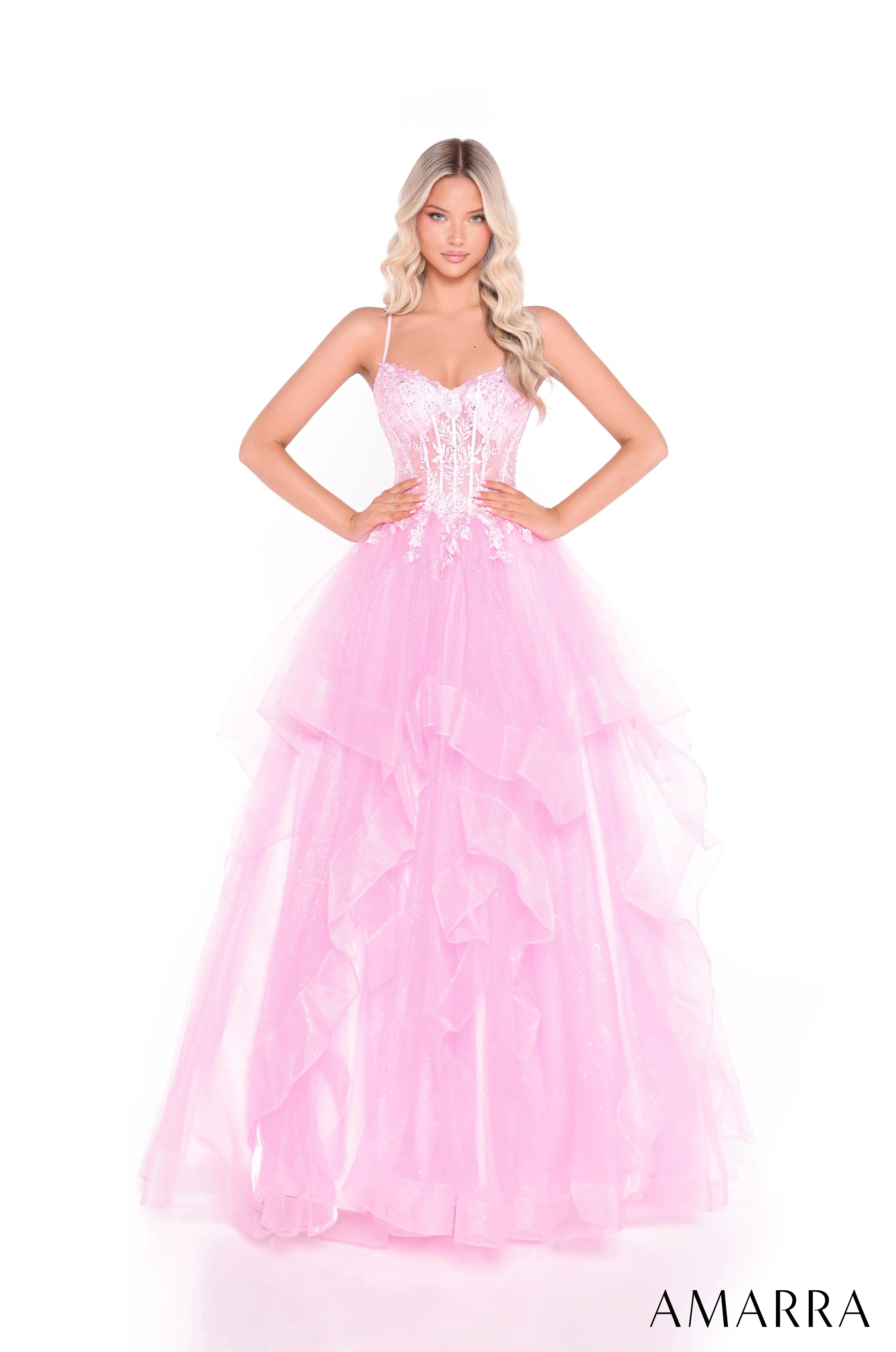Lace Corset Ball Gown with Tiered Tulle Skirt Style 89504