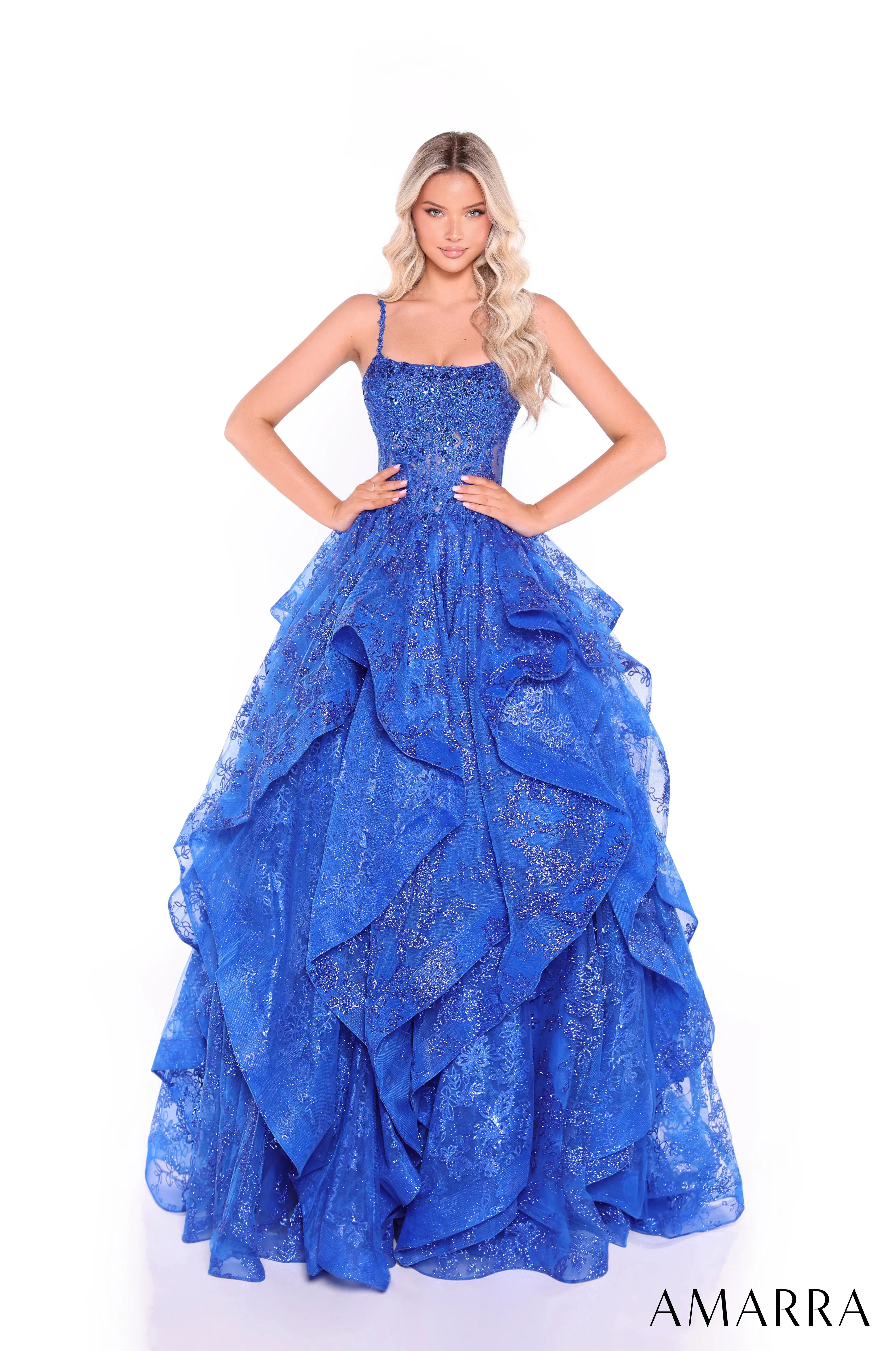 Corset Tiered Ball Gown w/ Glitter Tulle Style 89505