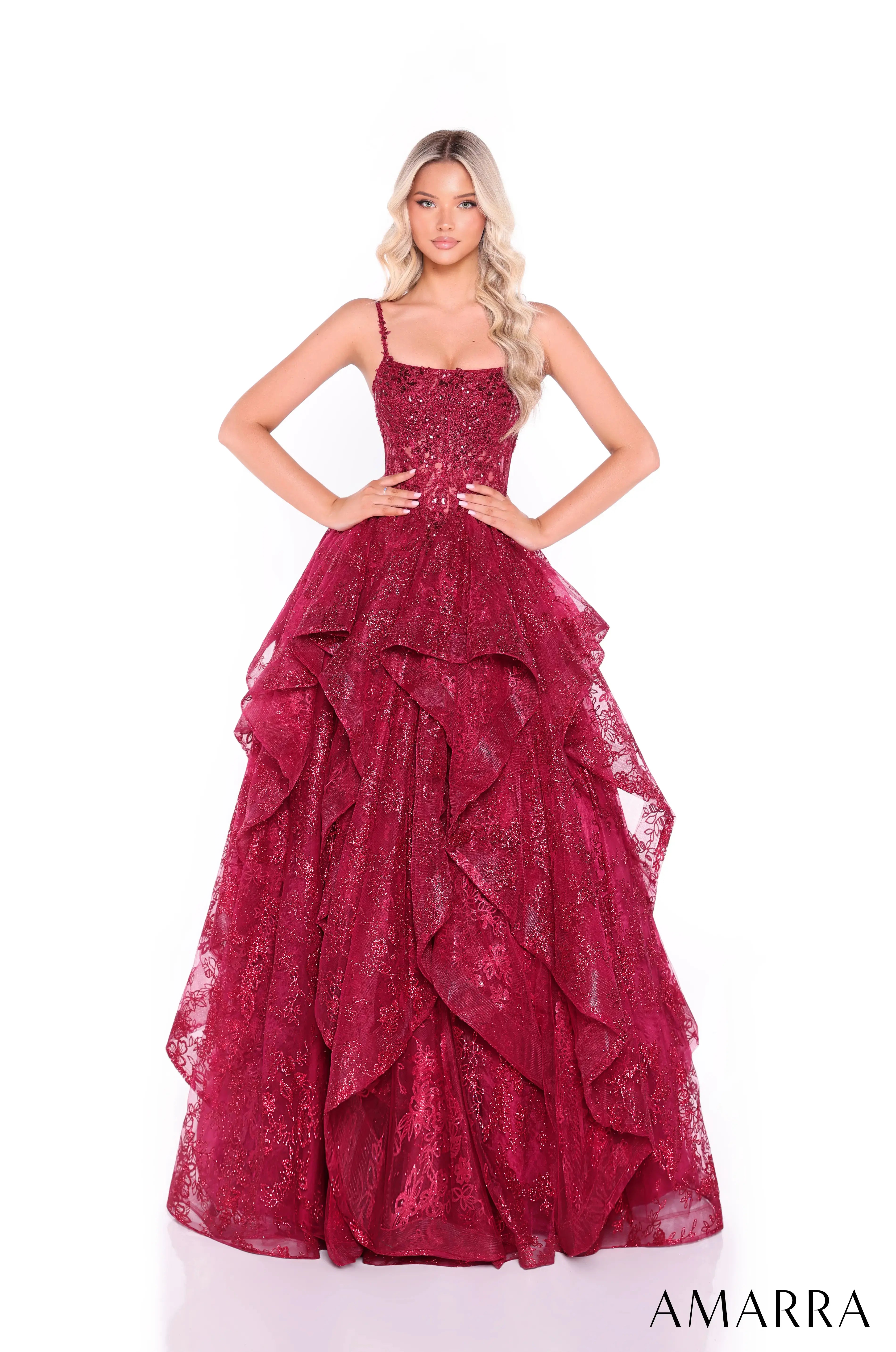 Corset Tiered Ball Gown w/ Glitter Tulle Style 89505