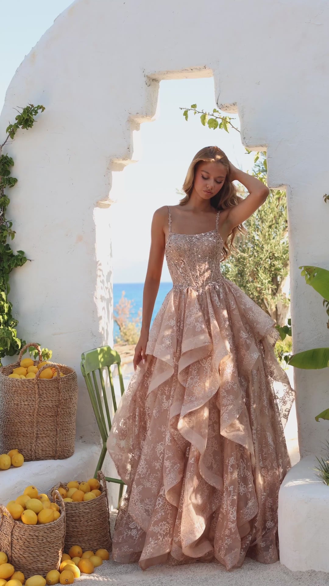Corset Tiered Ball Gown w/ Glitter Tulle Style 89505