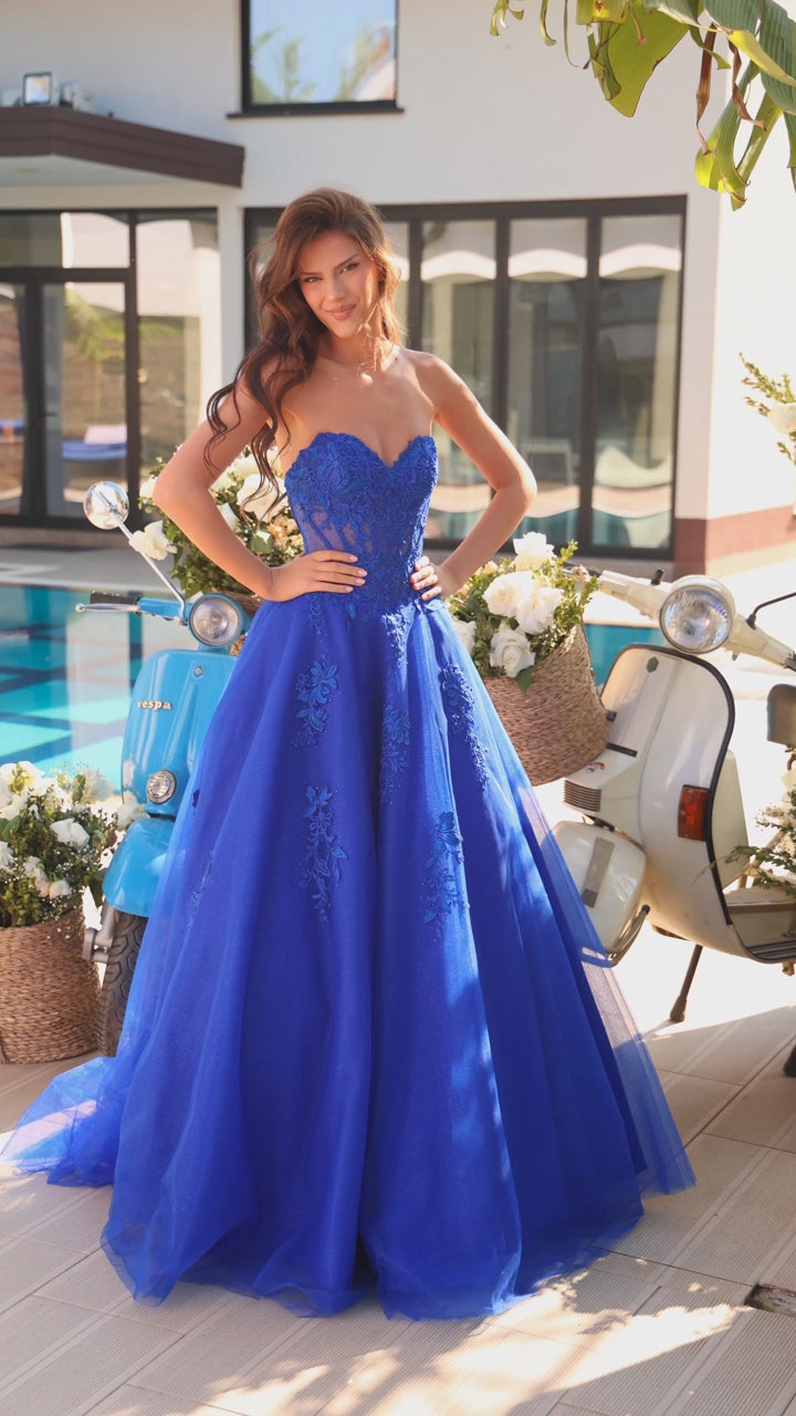 Sweetheart Ball Gown with Sheer Lace Corset Style 89011